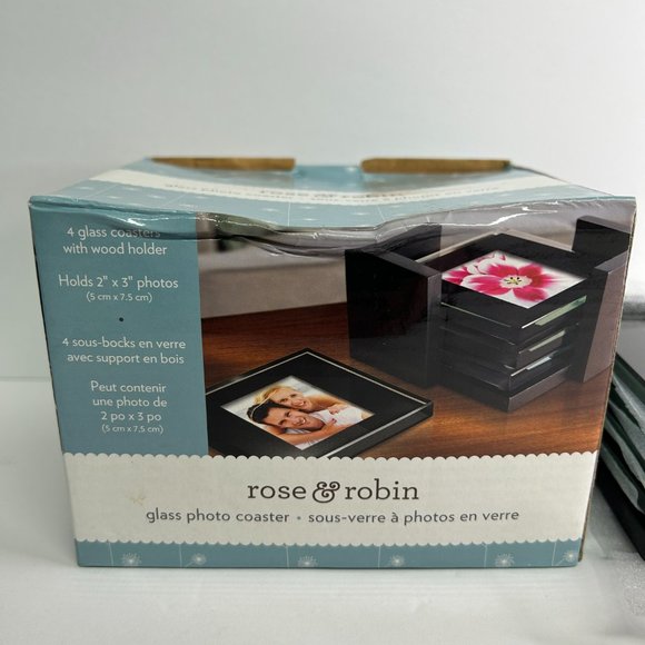 Set of 4 Glass Photo Coasters with Wood Holder - Picture 3 of 4